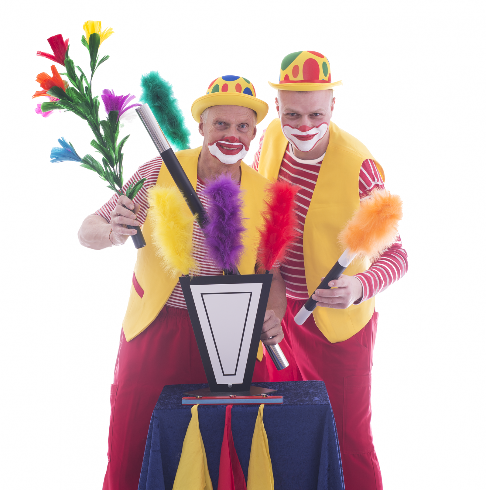 Klovnene Boogie & Woogie farverige med hatte