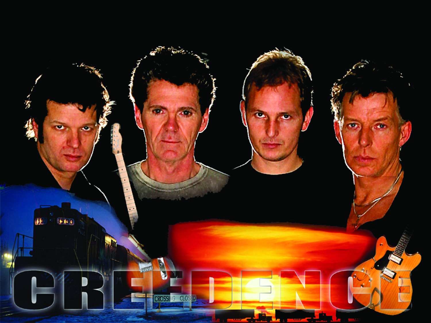 Creedence Clearwater Review alvorlige med sort baggrund